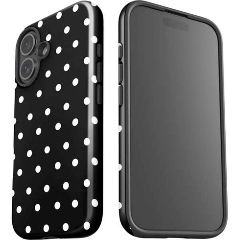 Black and White Polka Dots iPhone 16 Plus Impact Case